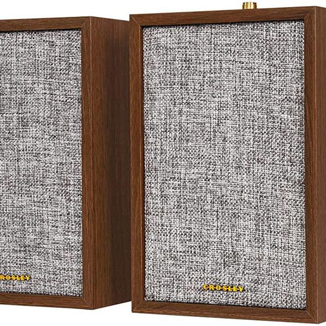 Crosley S200A-WA 4" Active Powered Bluetooth Stereo Speakers with Optical, USB, and Aux Connections, Walnut