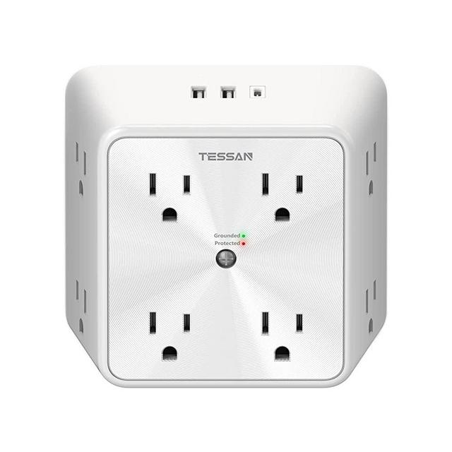 TESSAN Surge Protector Outlet Extender, 8 Multi Outlet Splitter with 3 USB Wall Charger (1 USB C Port), Three Sided 1700J Multiple Plug Adapter for Home Office Dorm Room