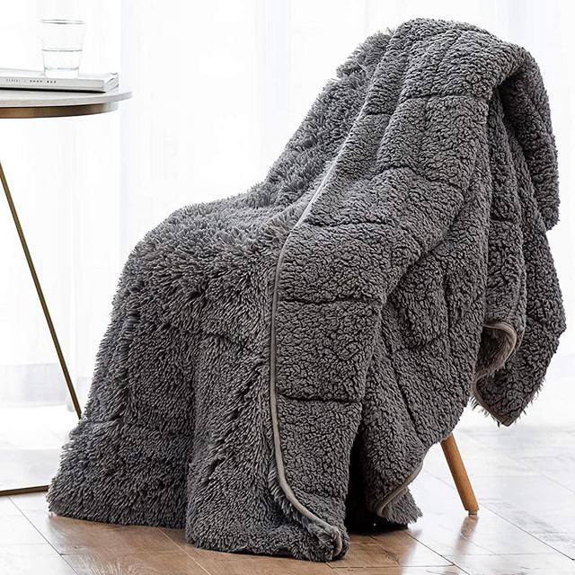 Wemore Shaggy Long Fur Faux Fur Weighted Blanket, Cozy and Fluffy Plush Sherpa Long Hair Blanket for Adult 15lbs, Fluffy Fuzzy Sherpa Reverse Heavy Blanket for Bed, Couch, Grey, 48 x 72 Inches