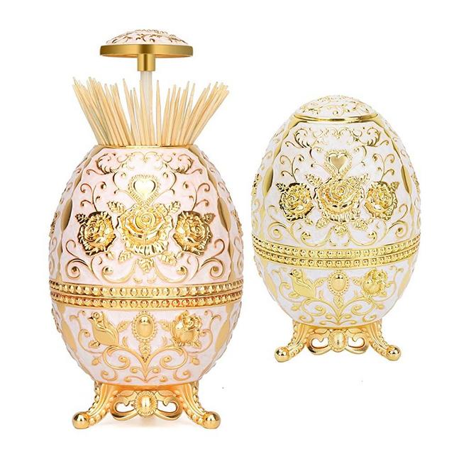 K COOL Gorgeous Automatic Toothpick Holder with Bottle Opener, Hand Press Retractable Retro Toothpick Dispenser Toothpicks Case Can Box Container for Kitchen Home Restaurant (Jade White-Gold Rose)