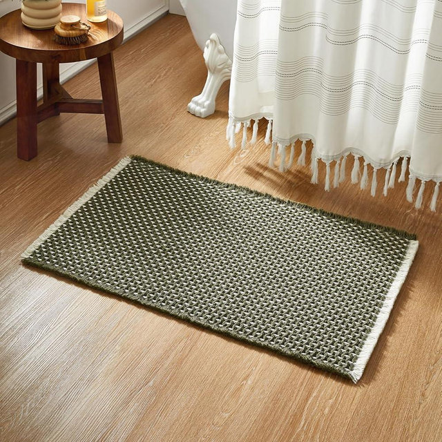 TYUU Boho Bath Absorbent Non Slip Hardwood or Tile: White-Green 36"x24