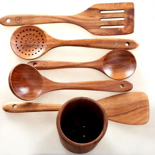 Natural Teak Cooking Spoon Scoop, Organic Wooden Spatula for Kitchen Use, Perfect Housewarming Gift for Mum and Home Decor