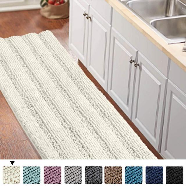 Non-Slip Kitchen/Bath Rug Runner Luxury Chenille Shaggy Bathroom Rug Mat Ivory White Bath Mat, Ultra Soft and Cozy, Super Absorbent Large Shaggy Rugs, Washable Carpet Kitchen Mats, 59"x20", Ivory