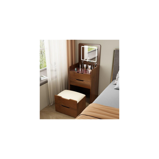 3-in-1 Vanity Desk with Plip Top Mirror,Small Make Up Vanity Set with, Compact Makeup Vanity Visible Glass Desktop and3 Drawers-- Frevyn