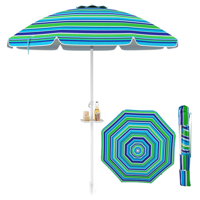 Costway 7.2 FT Portable Beach Umbrella Tilt Sand Anchor Cup Holder with Carry Bag Green