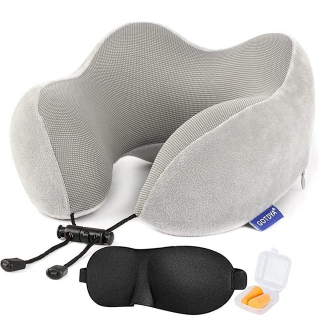 GOTDYA Travel Pillow,Travel Neck Pillows for Sleeping,100% Pure Memory Foam Soft Comfort & Support Pillow for Airplane/Car/Office&Home Rest Use-Gray