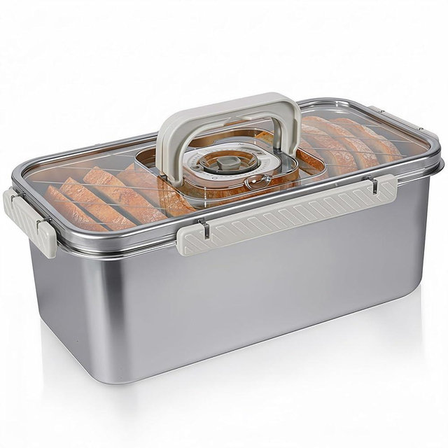 Gifhomfix Bread Box Airtight 304 Stainless Steel Bread Container, Dishwasher Safe Bread Storage for Homemade Bread, Time Recording Bread Storage Container with Lid and Handle
