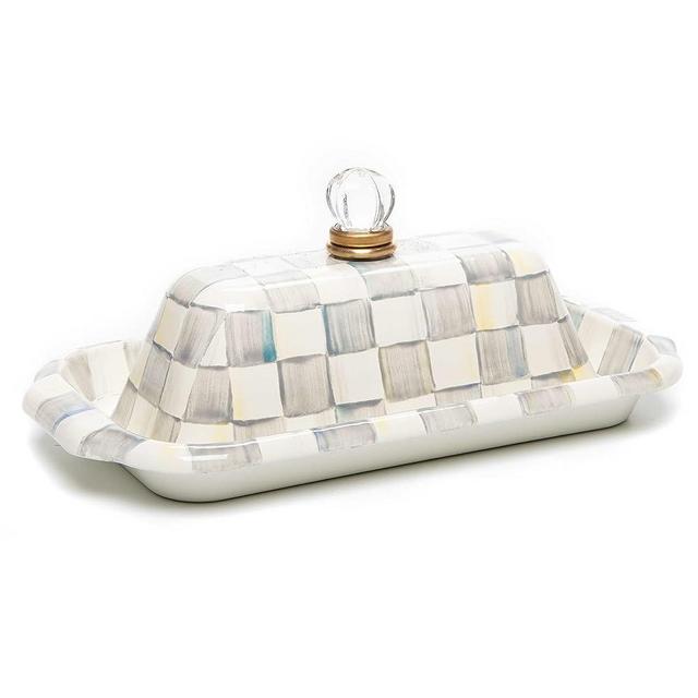 MacKenzie-Childs Sterling Check Enamel Butter Box, Cute Lidded Butter Dish