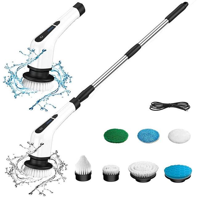 Electric Spin Scrubber, Electric Bathroom Cleaning Brush, LHPY Upgraded Version with 7 Replacement Brush Heads and Extension Handle, Suitable for Cleaning Walls, Floors, bathrooms, Kitchens, Cars.