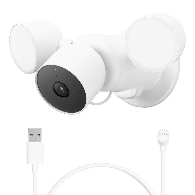 Google Nest Cam with Floodlight - Outdoor Camera - Floodlight Security Camera, White, 1 Count with Extra Replacement Cable