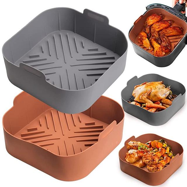 Silicone Air Fryer Basket Liners Square - 2Pcs Reusable Air Fryer Silicone Pots for Food Safe Air fryers Oven Accessories(8 Inch)