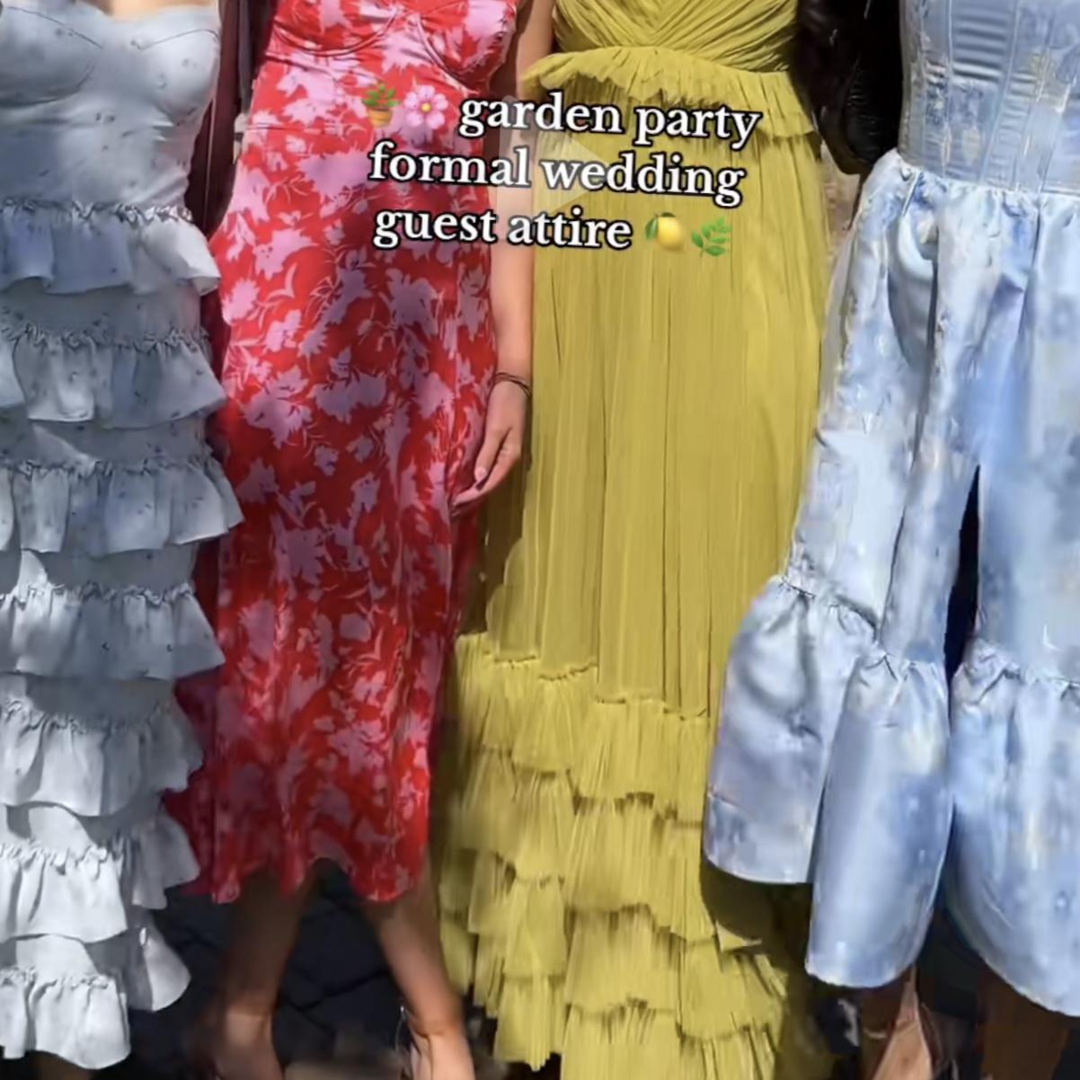 Fun colors that compliment in the summer sun (if no idea what color to go with the wedding color is Green)(Strictly NO White or Black solid/background colored dresses please)