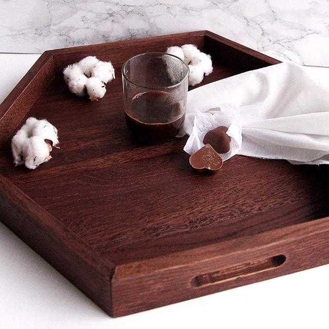 Handmade mahogany wood serving tray 10" wide