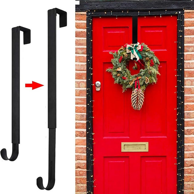 Pseutio Wreath Hanger for Front Door, Adjustable 15 to 25 Inches Wreath Hangers, 20 lbs Larger Door Upgrade Wreath Hanger, Christmas (Black)