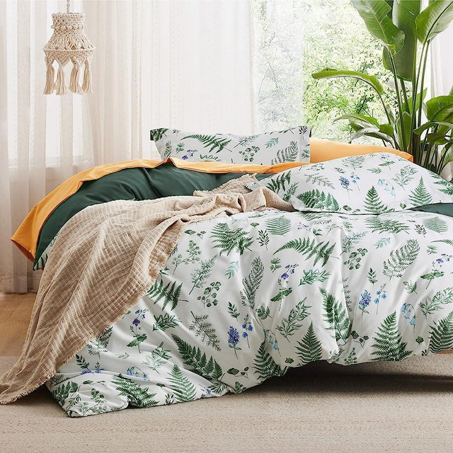 Bedsure Plants Duvet Cover King - Botanical Duvet Cover Set with Zipper Closure, Green Bedding Set, 3 Pieces, 1 Duvet Cover 104"x90" with 8 Corner Ties and 2 Pillow Shams 20"x36"