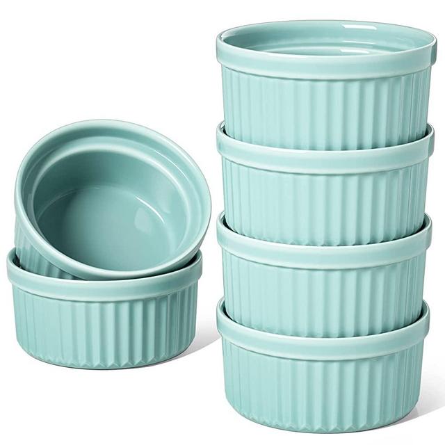 LE TAUCI 8 Oz Ramekins, Creme Brulee Dishes, Porcelain Ramekin Set for Souffle, Dipping Sauces, Pudding, Set of 6, Turquoise