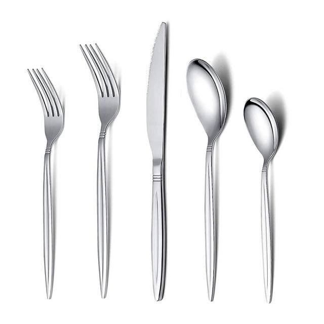 HOMQUEN Amazon Brand Flatware Set 40 Pieces, Stainless Steel Silverware Set, Utensils Service for 8, Dishwasher Safe (Mirror Polish)