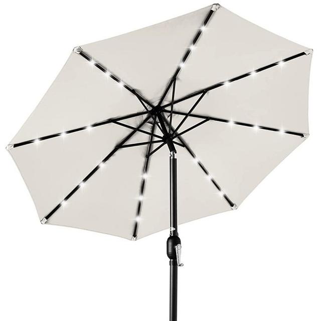 Best Choice Products 10ft Solar Powered Aluminum Polyester LED Lighted Patio Umbrella w/Tilt Adjustment and Fade-Resistant Fabric - Ivory