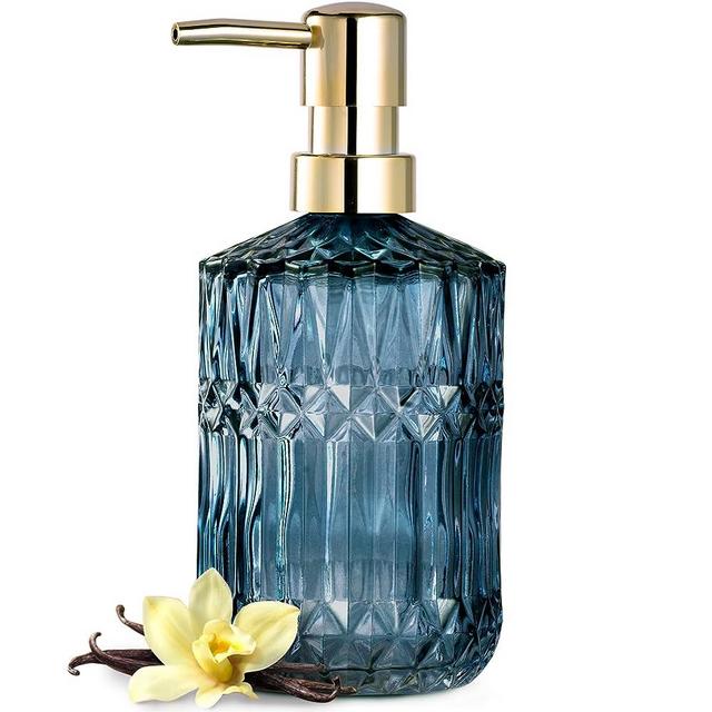 EMPO Clear Glass Soap Dispenser with ABS Plastic Pump, Crystal Lotion Dispensers for Kitchen Sink, Bathroom (Blue)