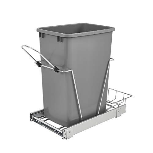 Rev-A-Shelf RV-12KD-17C S Single 35 Quart Sliding Pull Out Kitchen Cabinet Waste Bin Container, Gray
