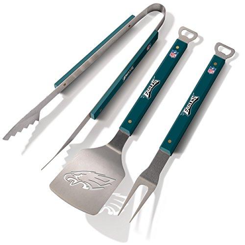 YouTheFan NFL 3-Piece Spirit Series BBQ Grill Set: 18" Stainless Steel Sportula (Spatula), Fork & Tongs with 2 Bottle Openers