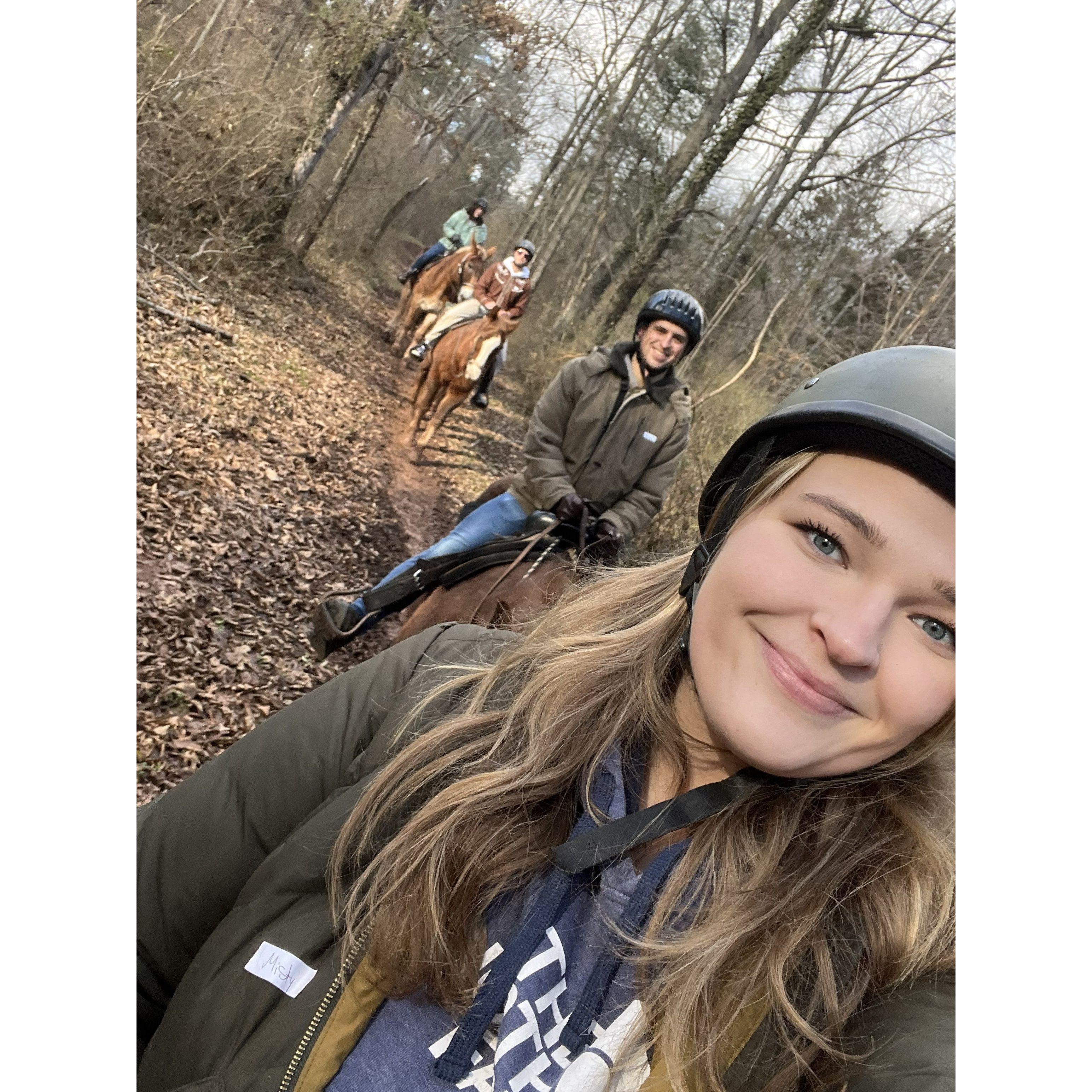 2022 - horseback riding while back home with friends for the Holidays.