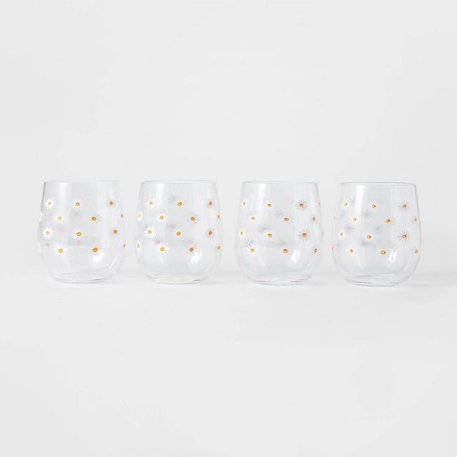 14oz 4pk Plastic Floral Stemless Wine Glasses - Sun Squad™
