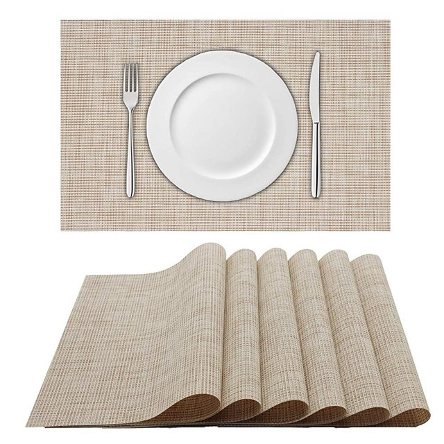 Placemats, Placemat for Dining Table, Woven Placemats Heat Resistant, Non-Slip Place Mats, Table Mats Set of 6 (Beige)