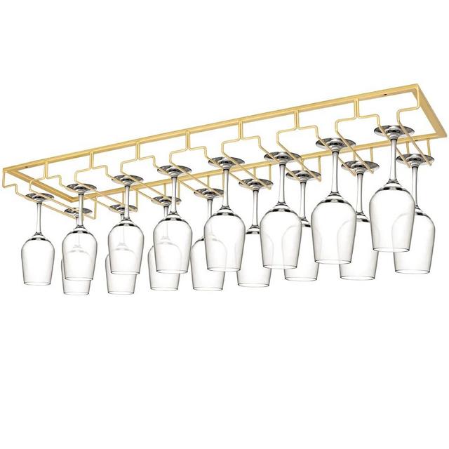 Xverycan Wine Glass Rack Under Cabinet, 8 Row Extreme Large Stemware Hanger, Metal Wine Glass Holder, DIY Bar Glass Storage Rack for Bar Counter, Kitchen, Screws Included (Gold)