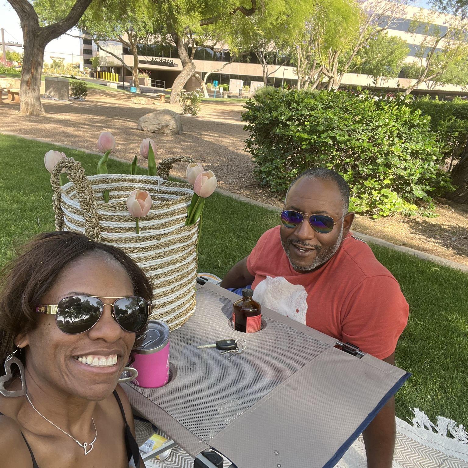 Another fun ‘Adventure Book’ date… went to a store, bought a basket, blanket, and flowers. Decorated the basket, and turned it into a picnic basket. Then bought lunch, and went on a picnic in a park!