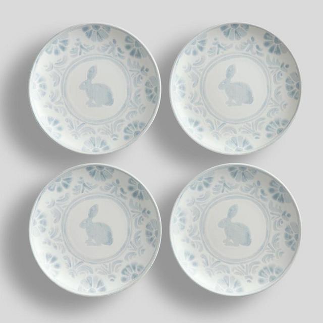 Chambray Tile Bunny Handcrafted Stoneware Salad Plates, Set of 4