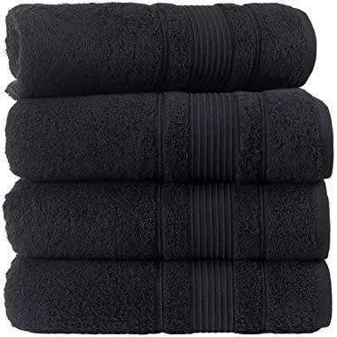 Qute Home 100% Turkish Cotton Bath Towels (27 x 52 inches) 4 Pieces Towel Set, Black