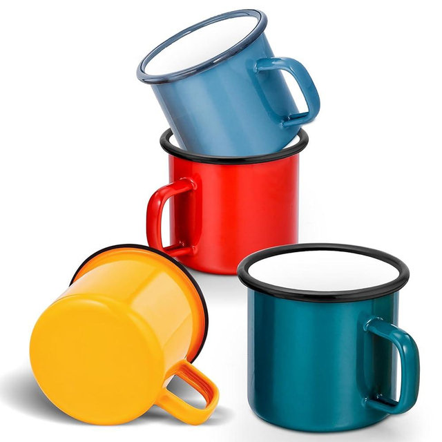 Joyfair 4 Pcs Enamel Mug Set (12oz), Portable Camping Cups for Outdoor Picnic Backpacking Travel & Home Breakfast Drinking, Ideal Gift on Christmas Thanksgiving Birthday, Multicolored Mugs