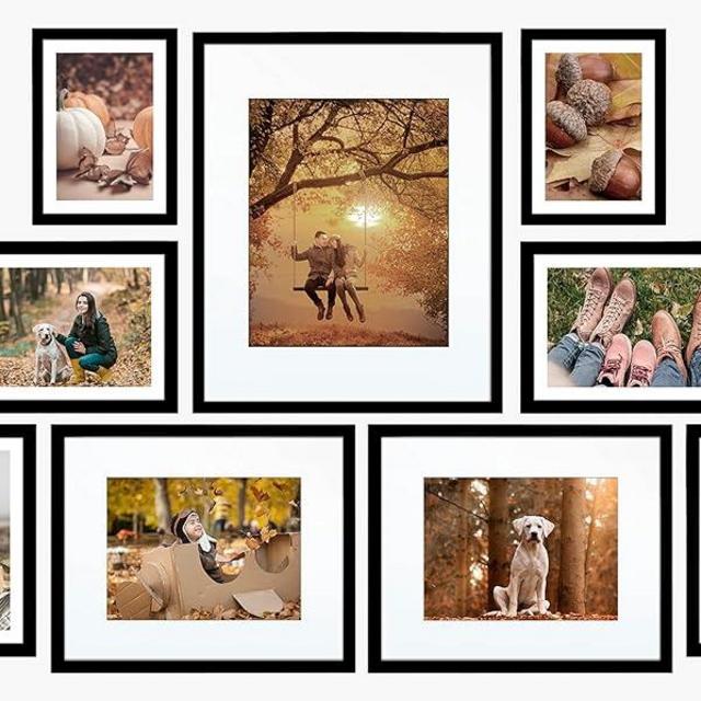 Longtomlee Picture Frames Set of 11,Black Collage Picture Frames, Wood Pattern High Definition Glass for Table Top Display and Wall Mounting Photo Frame,1pc 11x14,2pcs 8x10,4pcs 5x7,4pcs 4x6