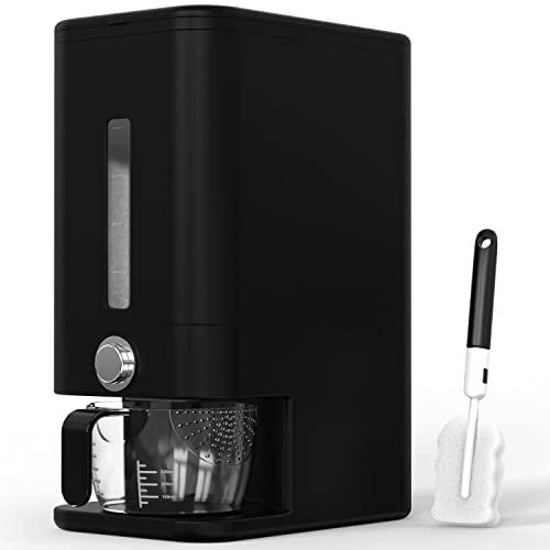 Retail Blade 25lb Rice Dispenser - Air Tight Grain & Rice Container With Easy To Use Dispensing, Measuring Cup, & Sponge - NEW Black Design Grain Storage Container