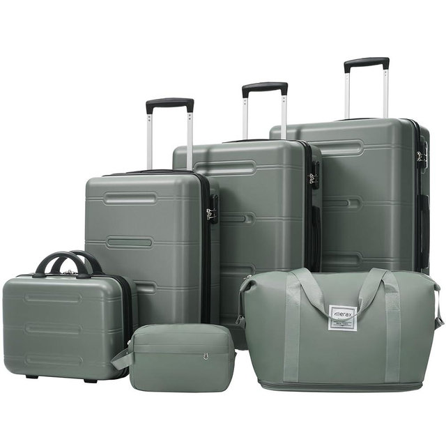 Merax Luggage Set,6 Piece Suitcase with Bags,Lightweight 14/20IN Carry on Luggage Airplane Approved,24/28IN Hardside Suitcase with Double Spinner Wheels Handle Password Lock,Army Green