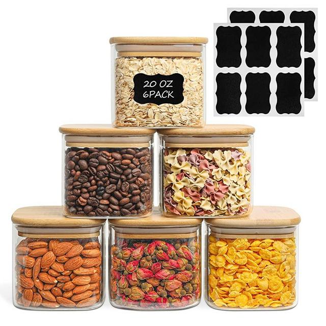 ComSaf Airtight Glass Storage Canister with Wood Lid (50oz), Clear Food  Storage Container Jar with Sealing Bamboo Lid for Noodles Flour Cereal Rice