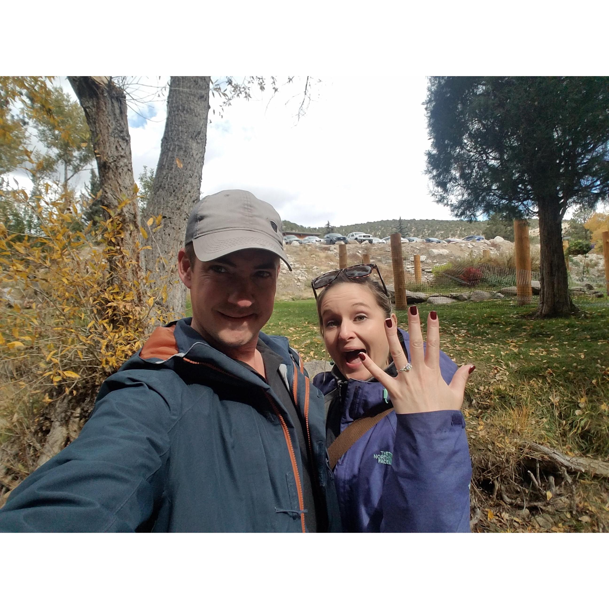 We got engaged at the Buena Vista Hot Springs in Colorado.
