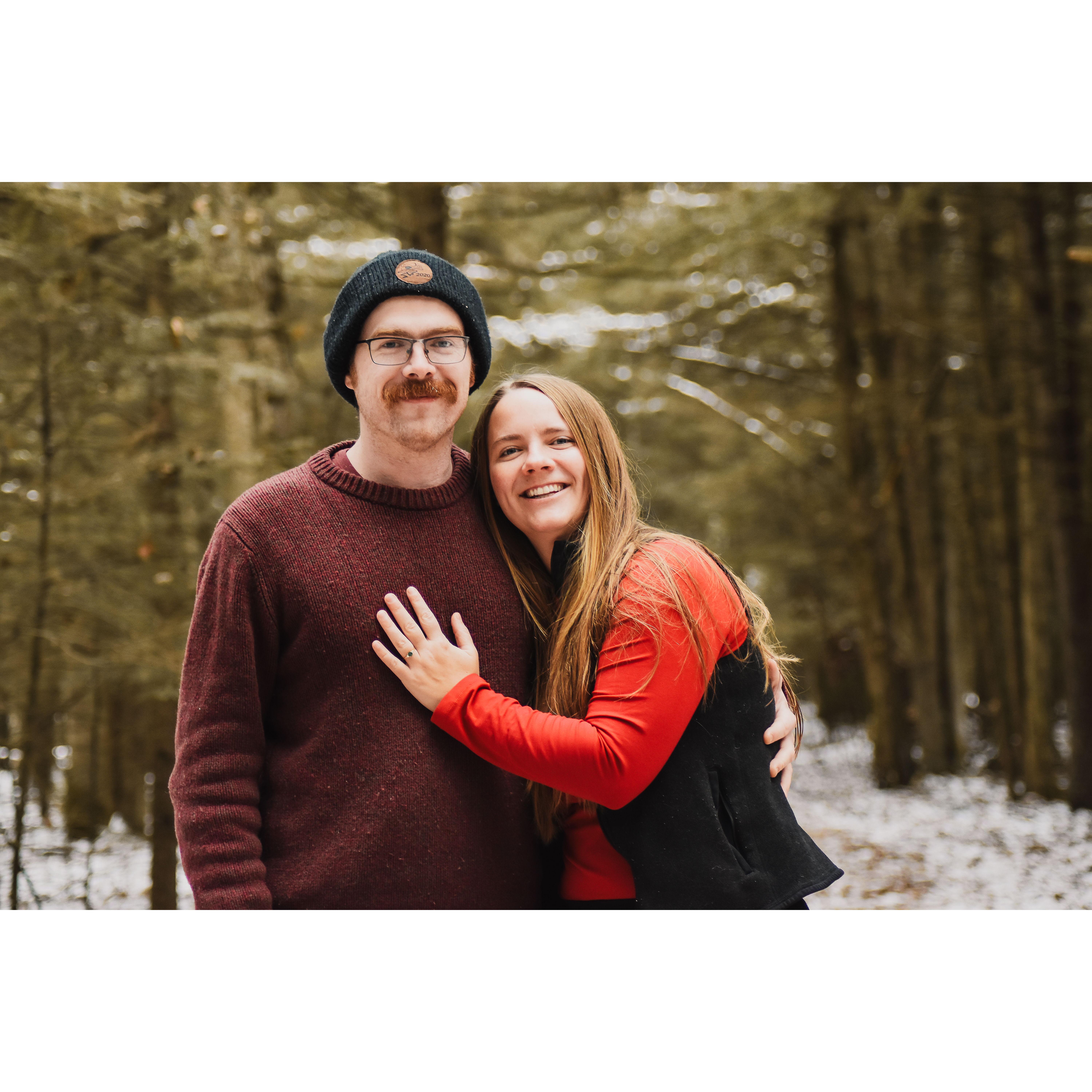 Our most recent photo from this past Christmas- taken in the woods behind Allyson's childhood house in New York :)