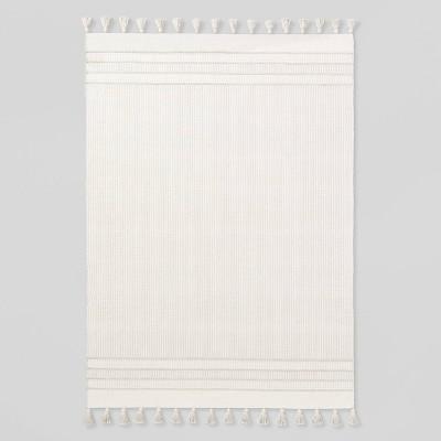 5' x 7' Texture Border Stripe Area Rug Cream/Silver Gray - Hearth & Hand™ with Magnolia