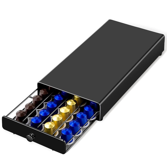 ROWISE Coffee Pod Drawer Compatible with Nespresso Original Line, Coffee Pod Holder for counter, 40 Capsules Capacity, Black