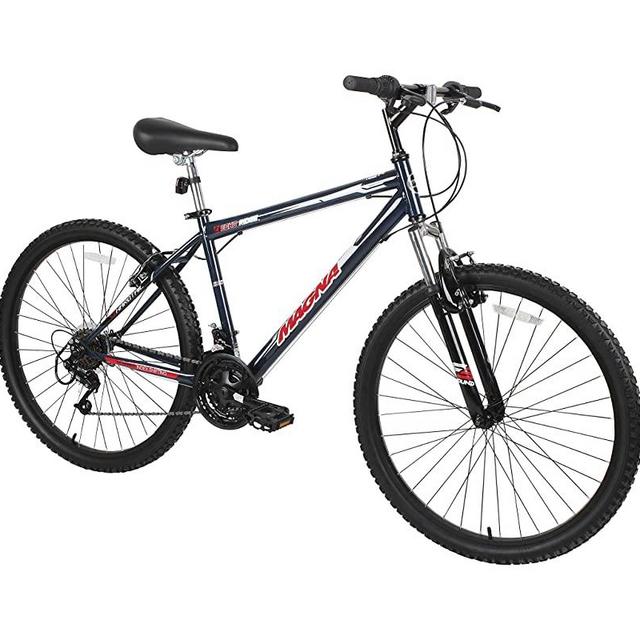 Dynacraft Magna Front Shock Mountain Bike Boys, Girls, Mens and Womens 24 and 26 Inch Wheels with 18 Speed Grip Shifter and Dual Handbrakes in Red, Purple, Pink and Black