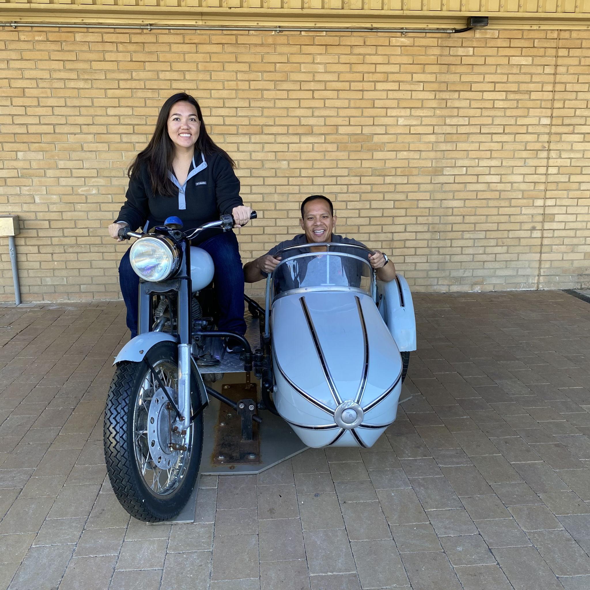 Enjoying a ride on Hagrid's motorbike - Leavesden, United Kingdom 2023
