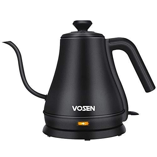 Electric Kettle, VOSEN Gooseneck Kettle, Pour Over Coffee Kettle & Tea Kettle, 100% Stainless Steel Inner Lid & Bottom, 1000 Watt Quick Heating, 0.8L, Matte Black