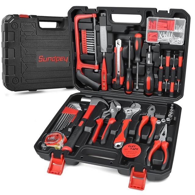 Sundpey Home Tool Kit 148-Pcs - Household Basic portable Hand Repair Tool Set with Case & Ratcheting Screwdriver & Hex Key & Pliers & Wrench & Voltage Tester & Water Pump Plier for Men Women