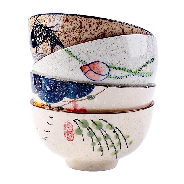 Japanese Retro Style Rice Bowl set of 4 Cereal Soup Dessert Snack