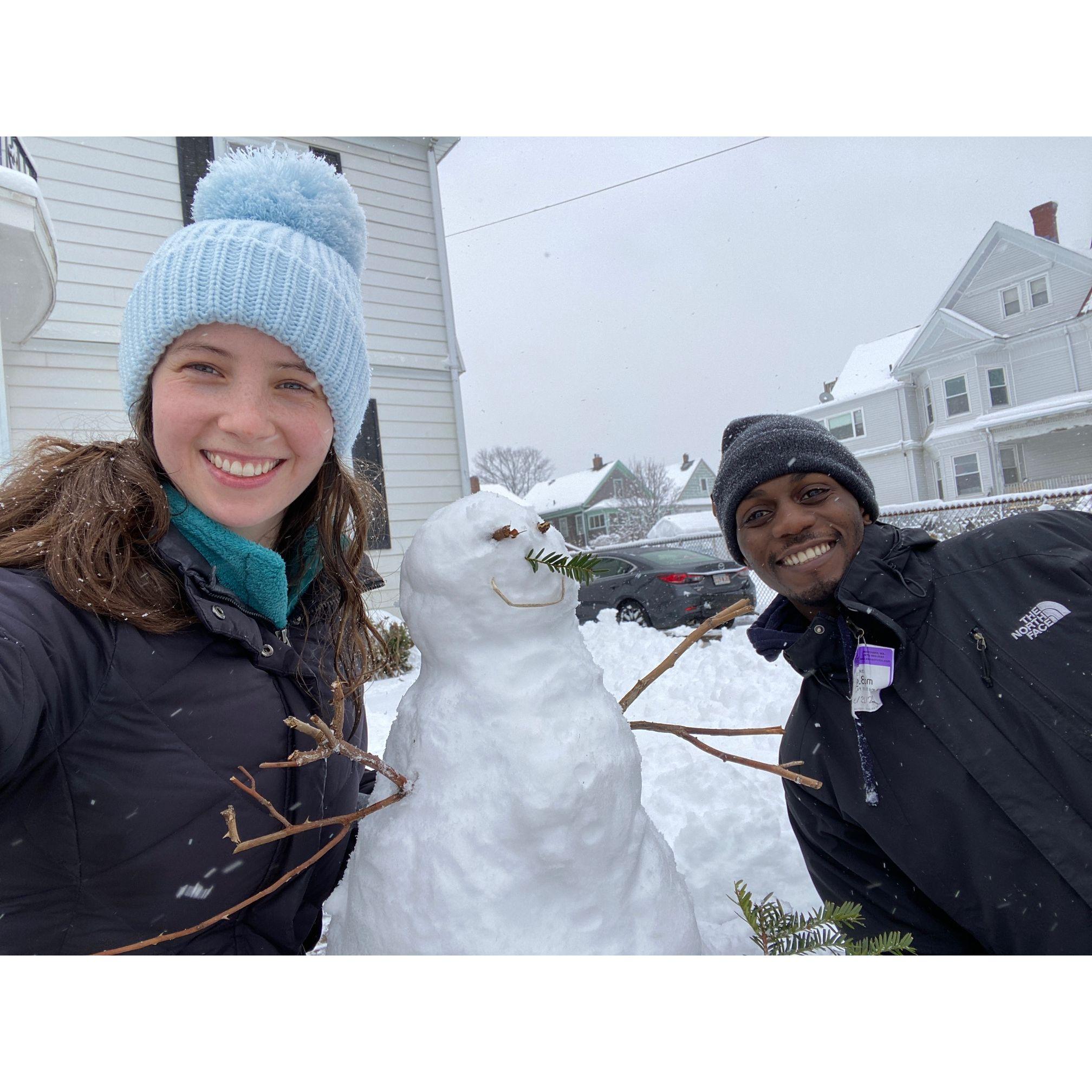 Snowstorm & snowman building at Magoun