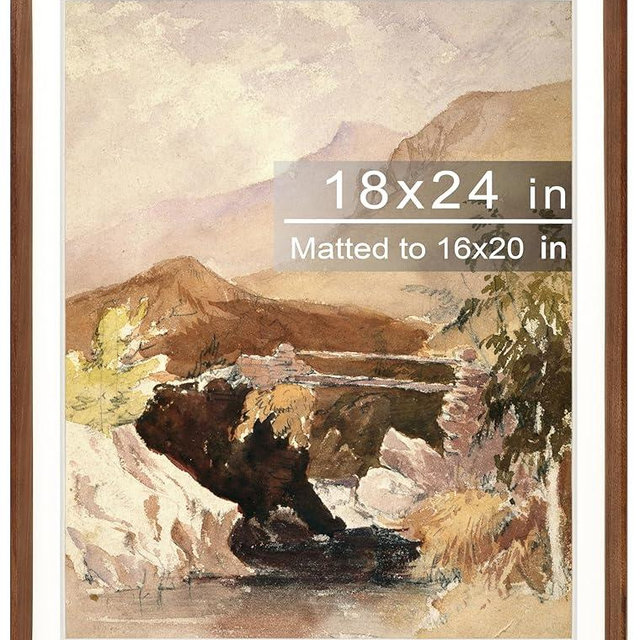 Gdfmsc 18x24 Picture Frame with Mat for 16x20, Natural Walnut Wood Handcrafted Rounded Corner with Plexiglass, Vertical or Horizontal Display Photo Gallery Poster Wall Mounting Frame
