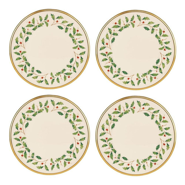 Lenox Holiday Salad Plates, Set of 4, 4 Count, Red & Green