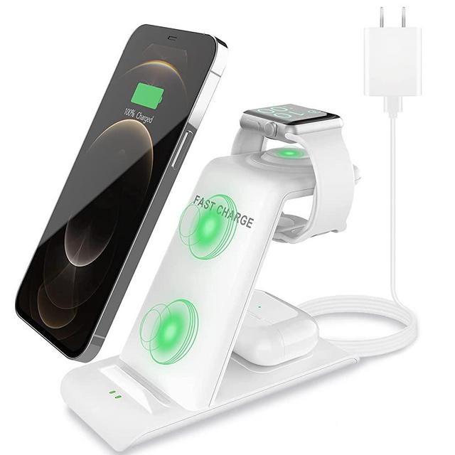 HATALKIN 3 in 1 Wireless Charging Station Compatible with Apple Products Multiple Devices Apple Watch SE 6 5 4 3 2/ iPhone 12/11/ Pro Max/X/XS/XRSE/8 Plus AirPods Pro/2 QI Fast Wireless Charger Stand